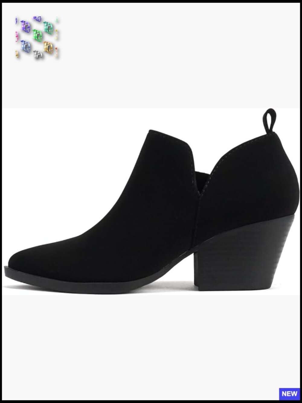 Women Pointed Toe V Cut Chunky Low Heel Ankle Booties Side Zip